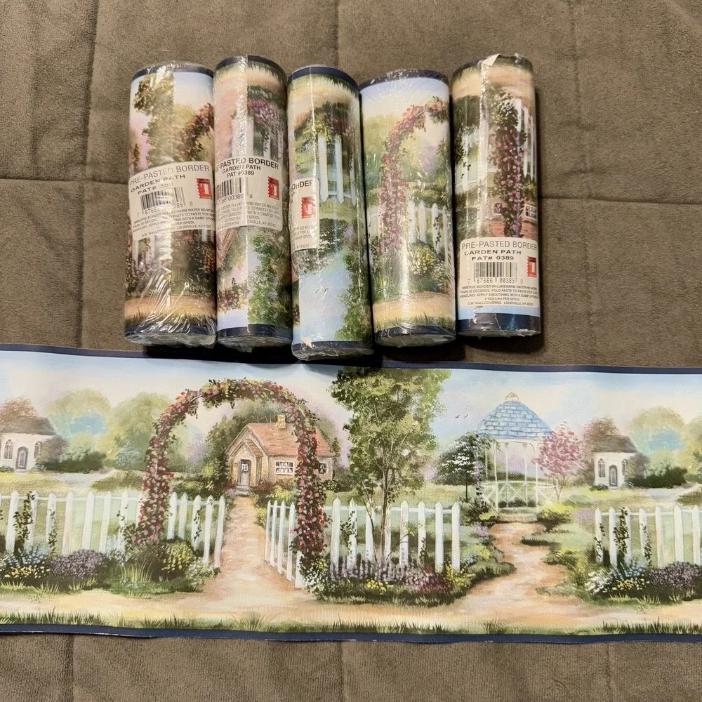Garden Path Pre Pasted Wallpaper Border Lot 6 Rolls Floral 4yd DG Cottage Core